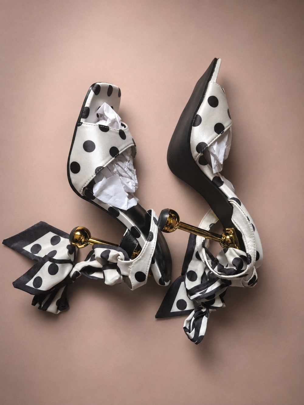 Polka Dot Ankle-Tie Espadrille Wedges - White/Black